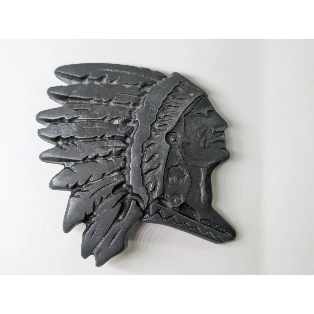 Vintage Metal Native American Indian Chief Belt Buckle Western Wear War Bonnet